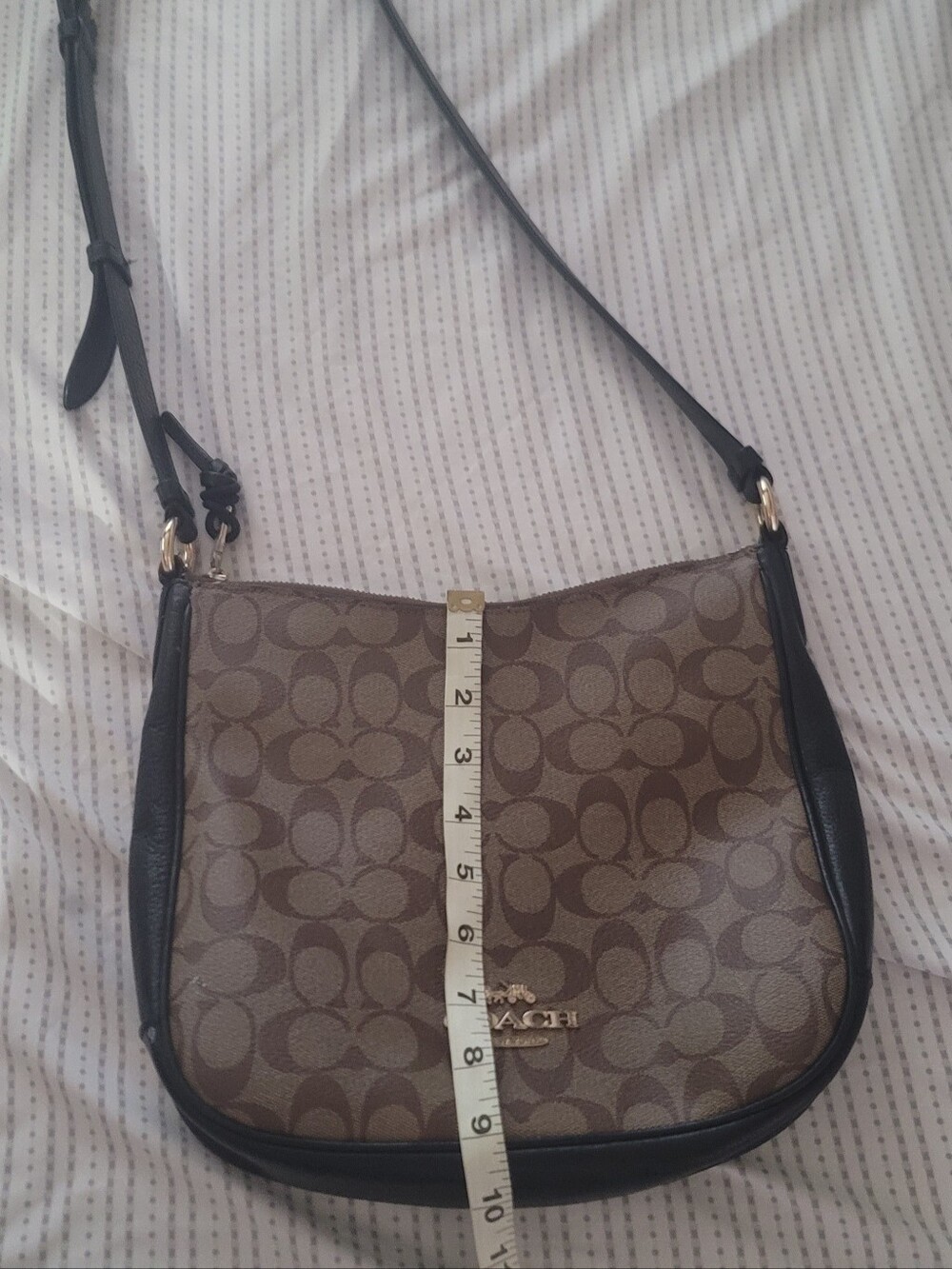 Coach Brown Signature Canvas Crossbody with Black Leather Trim